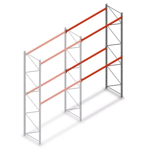 Palletstelling AR T2 4500x2700x1100mm (hxbxd) 2 niveaus 3636kg/niv aanbouwsectie met voorgemonteerde frames