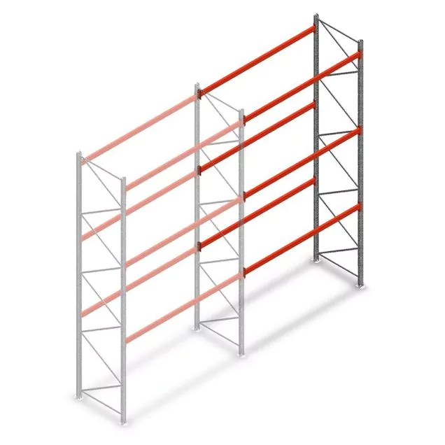 Palletstelling AR T2 4500x2700x1100mm (hxbxd) 3 niveaus 3636kg/niv aanbouwsectie met voorgemonteerde frames