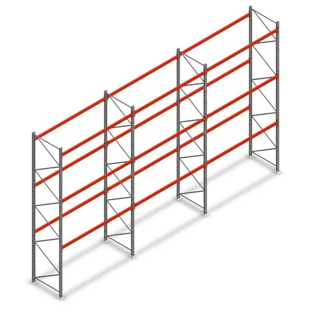 Voordeelrij palletstelling AR T2 4500x8420x1100mm (hxbxd) 3 niveaus 3636kg/niv met voorgemonteerde frames