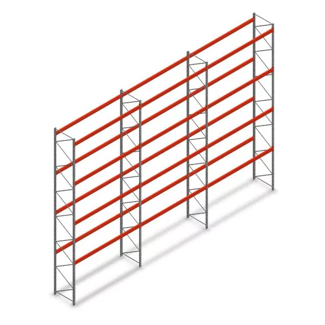 Voordeelrij palletstelling AR T2 8000x11200x1100mm (hxbxd) 4 niveaus 3004kg/niv met voorgemonteerde frames