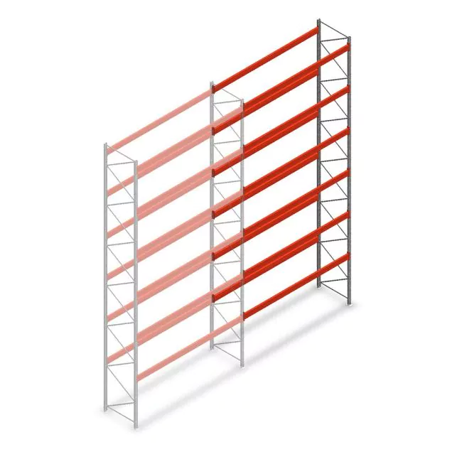 Palletstelling AR T2 8000x3300x1100mm (hxbxd) 6 niveaus 2415kg/niv aanbouwsectie met voorgemonteerde frames