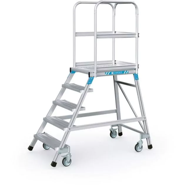 Verrijdbare platformtrap Zarges aluminium enkel 5 treden 1200 mm