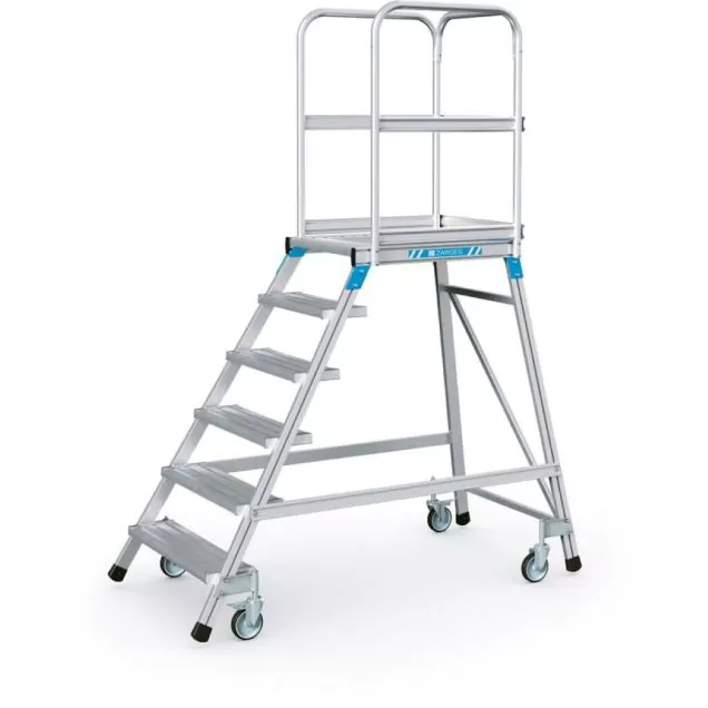 Verrijdbare platformtrap Zarges aluminium enkel 6 treden 1440 mm