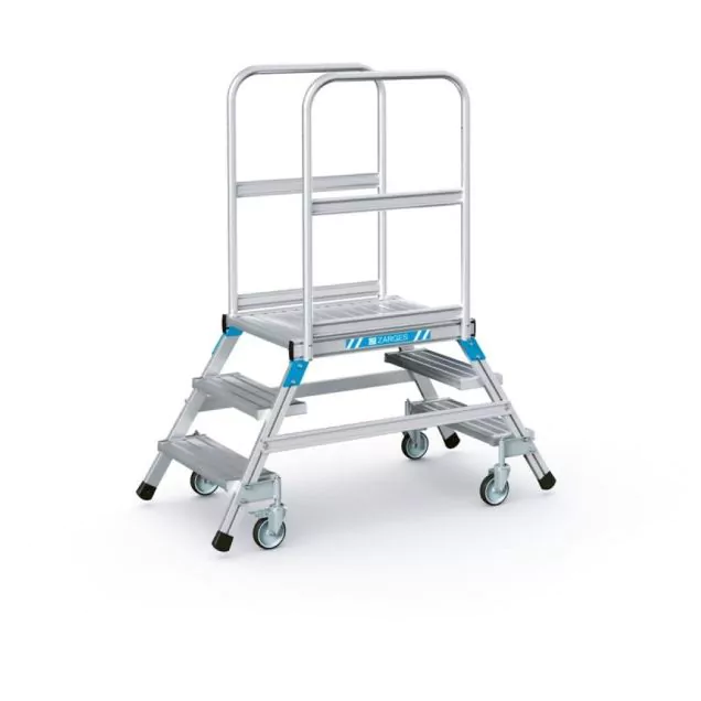 Verrijdbare platformtrap Zarges aluminium dubbel 2x3 treden 720 mm