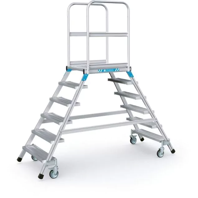 Verrijdbare platformtrap Zarges aluminium dubbel 2x6 treden 1440 mm