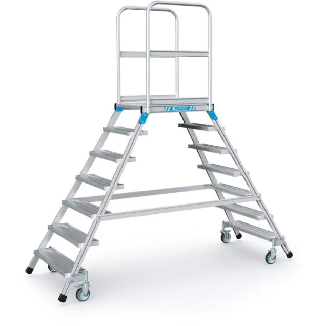 Verrijdbare platformtrap Zarges aluminium dubbel 2x7 treden 1680 mm