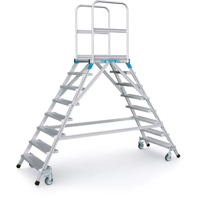 Verrijdbare platformtrap Zarges aluminium dubbel 2x8 treden 1920 mm