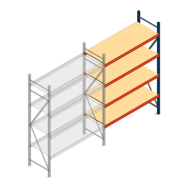 Grootvakstelling AR 2000x1610x600 mm (hxbxd) 4 niveaus blauw aanbouwsectie met voorgemonteerde frames