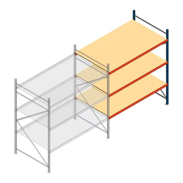 Grootvakstelling AR 2000x2010x1200 mm (hxbxd) 3 niveaus blauw aanbouwsectie