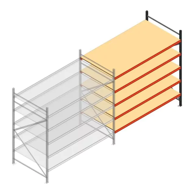 Grootvakstelling AR 2250x2700x1200 mm (hxbxd) 5 niveaus verzinkt aanbouwsectie
