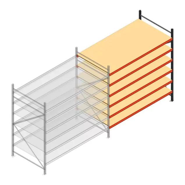 Grootvakstelling AR 2500x2700x1200 mm (hxbxd) 6 niveaus verzinkt aanbouwsectie met voorgemonteerde frames