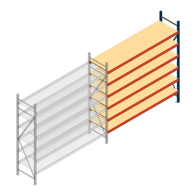 Grootvakstelling AR 2500x2700x600 mm (hxbxd) 6 niveaus blauw aanbouwsectie met voorgemonteerde frames