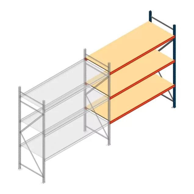 Grootvakstelling AR 2250x2010x800 mm (hxbxd) 3 niveaus blauw aanbouwsectie met voorgemonteerde frames