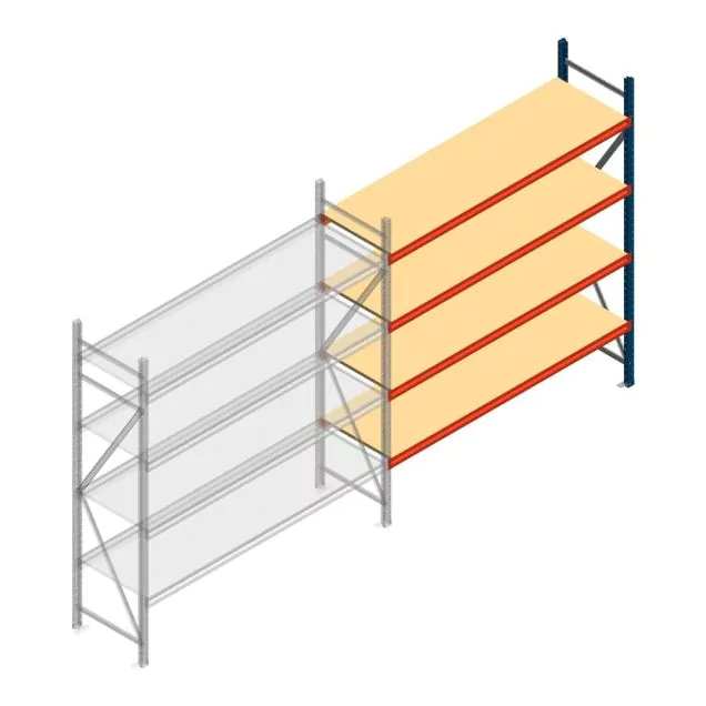 Grootvakstelling AR 2250x2250x600 mm (hxbxd) 4 niveaus blauw aanbouwsectie met voorgemonteerde frames