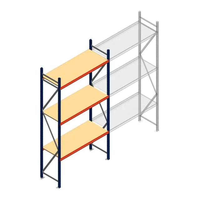 Grootvakstelling AR 3000x1610x600 mm (hxbxd) 3 niveaus blauw beginsectie met voorgemonteerde frames