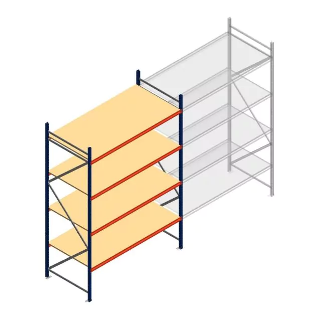 Grootvakstelling AR 3000x1850x1000 mm (hxbxd) 4 niveaus blauw beginsectie met voorgemonteerde frames