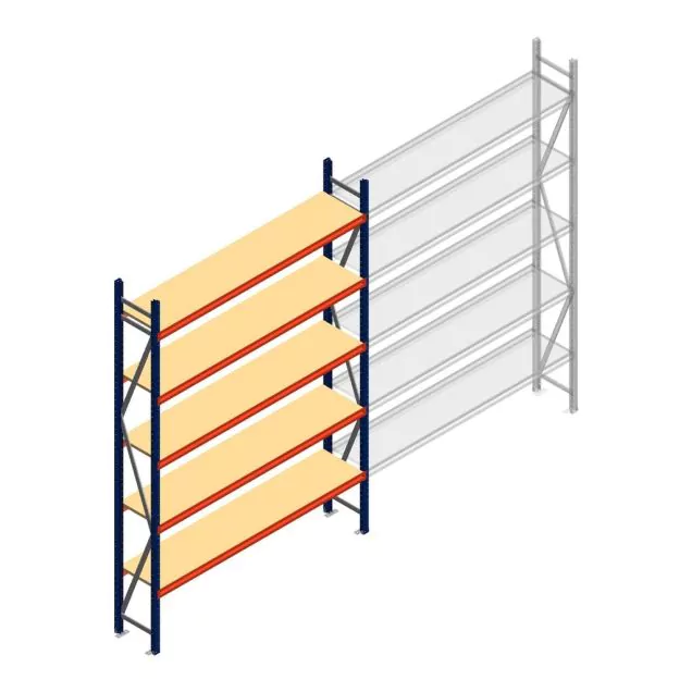 Grootvakstelling AR 3000x1850x400 mm (hxbxd) 5 niveaus blauw beginsectie met voorgemonteerde frames