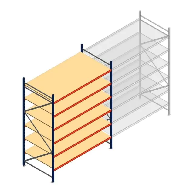 Grootvakstelling AR 3000x2700x1200 mm (hxbxd) 6 niveaus blauw beginsectie met voorgemonteerde frames