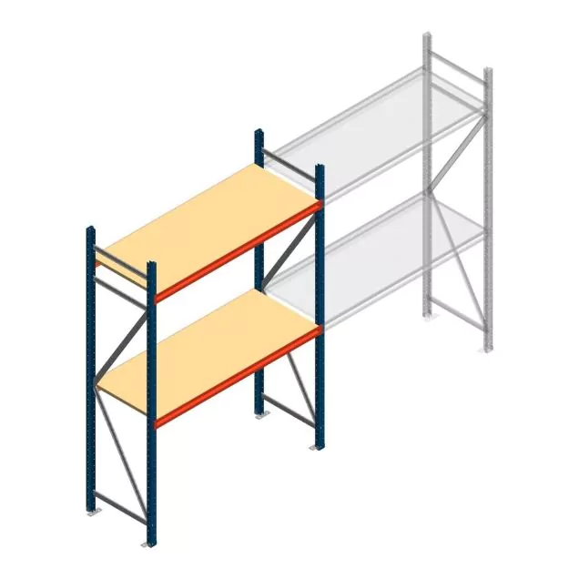 Grootvakstelling AR 2000x1610x600 mm (hxbxd) 2 niveaus blauw beginsectie met voorgemonteerde frames