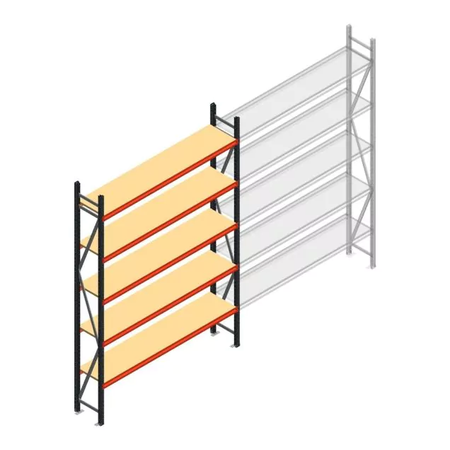 Grootvakstelling AR 3000x2250x500 mm (hxbxd) 5 niveaus verzinkt beginsectie met voorgemonteerde frames
