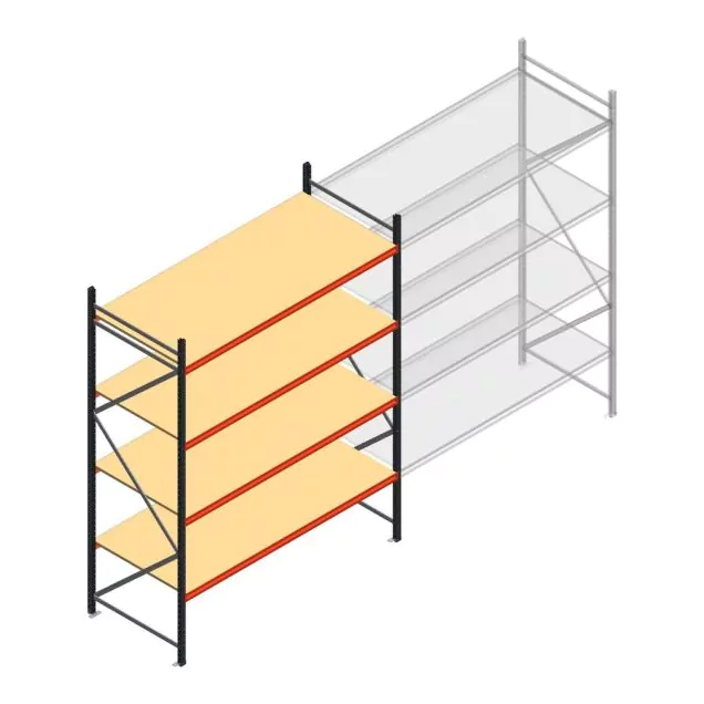 Grootvakstelling AR 3000x2700x1000 mm (hxbxd) 4 niveaus verzinkt beginsectie met voorgemonteerde frames