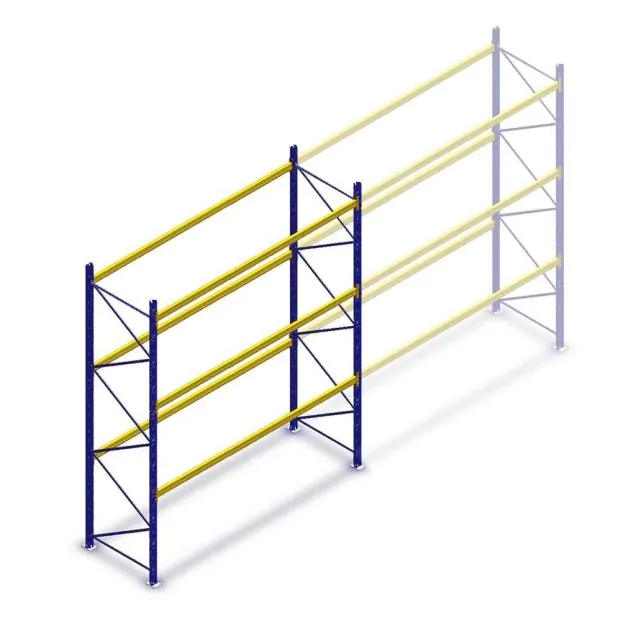 Gebruikte Esmena palletstelling 4600x3600x1100mm (hxbxd) 3 niveaus beginsectie 3367kg/set