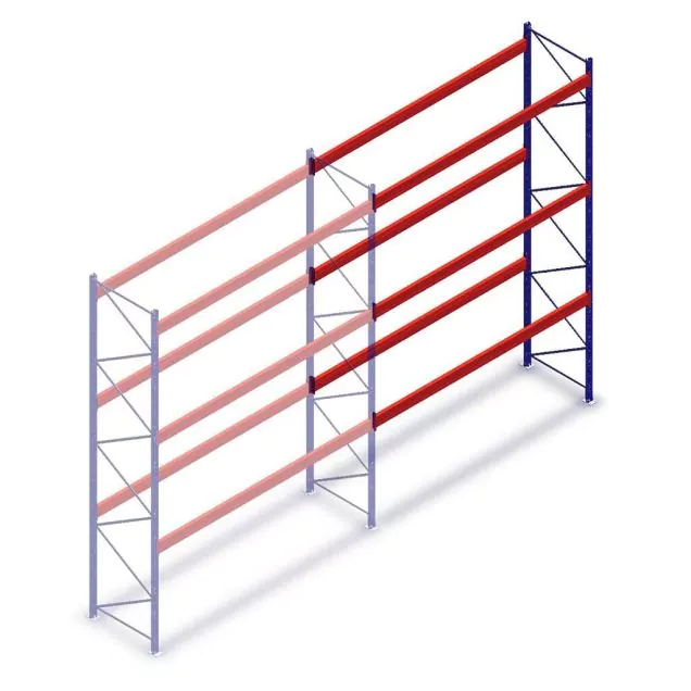 Gebruikte Mecalux palletstelling 6000x3600x1100 mm (hxbxd) 3 niveaus aanbouwsectie