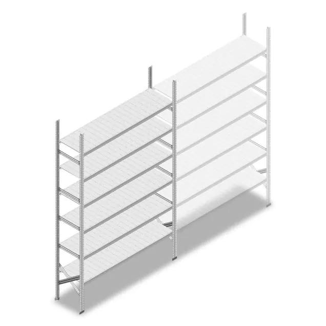 Gebruikte legbordstelling Metalsistem 1975x1200x400 mm (hxbxd) 6 niveaus beginsectie