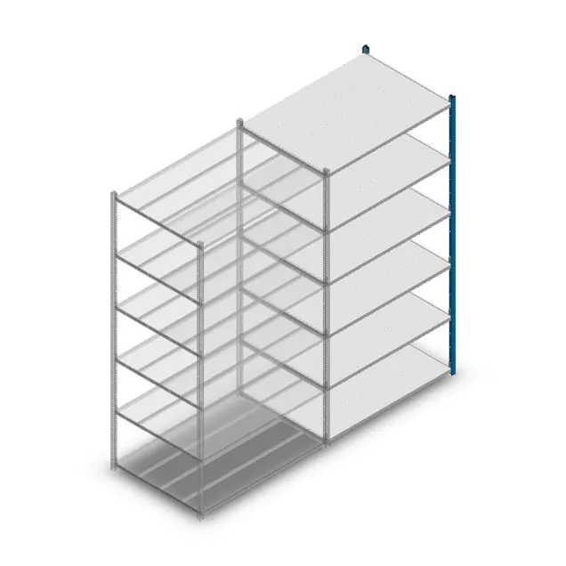 Legbordstelling Medium Duty 2200x1150x800mm (hxbxd) 6 niveaus blauw aanbouwsectie