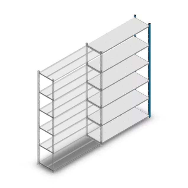 Legbordstelling Medium Duty 2200x1300x400mm (hxbxd) 6 niveaus blauw aanbouwsectie