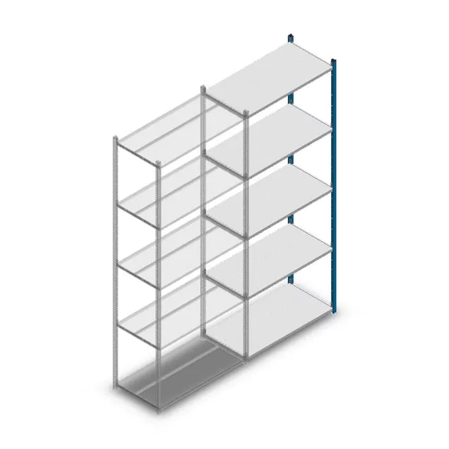 Legbordstelling Medium Duty 2500x1000x500mm (hxbxd) 5 niveaus blauw aanbouwsectie
