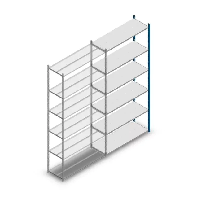 Legbordstelling Medium Duty 2500x1150x400mm (hxbxd) 6 niveaus blauw aanbouwsectie