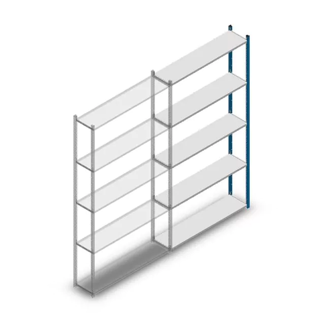 Legbordstelling Medium Duty 2500x1300x300mm (hxbxd) 5 niveaus blauw aanbouwsectie