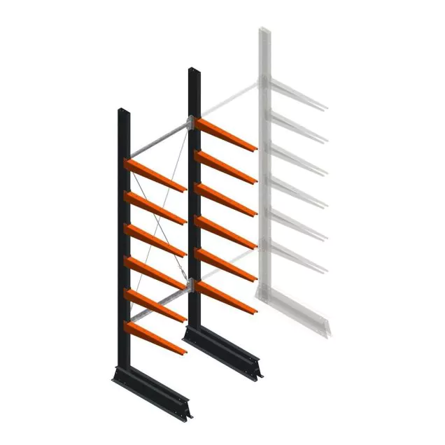 Lichte draagarmstelling enkelzijdig 2500x750x600 mm (hxbxd) 6 niveaus beginsectie