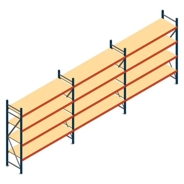 Voordeelrij grootvakstelling AR 2250x5758x600 mm (hxbxd) 4 niveaus blauw met voorgemonteerde frames