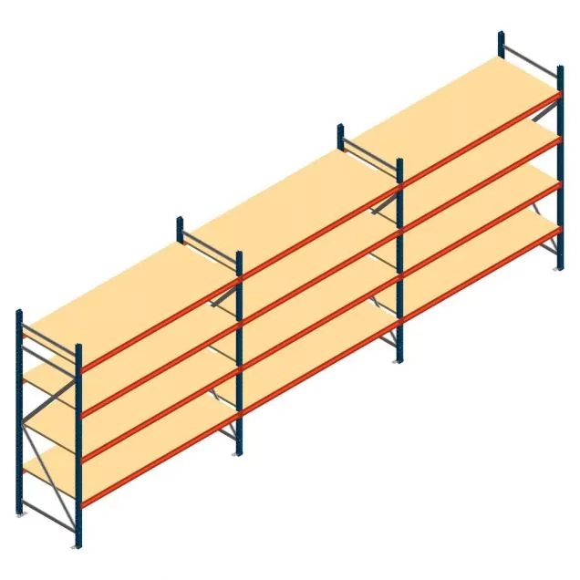 Voordeelrij grootvakstelling AR 2250x6958x800 mm (hxbxd) 4 niveaus blauw met voorgemonteerde frames