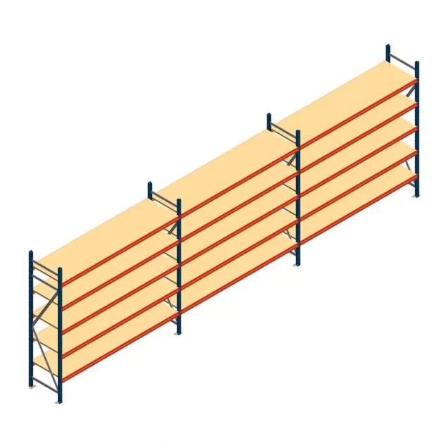 Voordeelrij grootvakstelling AR 2500x8308x600 mm (hxbxd) 5 niveaus blauw met voorgemonteerde frames