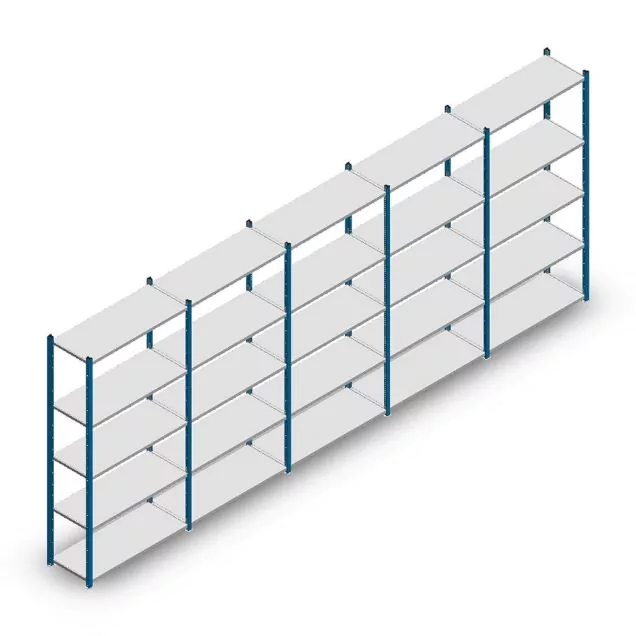 Voordeelrij legbordstelling Medium Duty 2000x5000x400 mm (hxbxd) 5 niveaus blauw