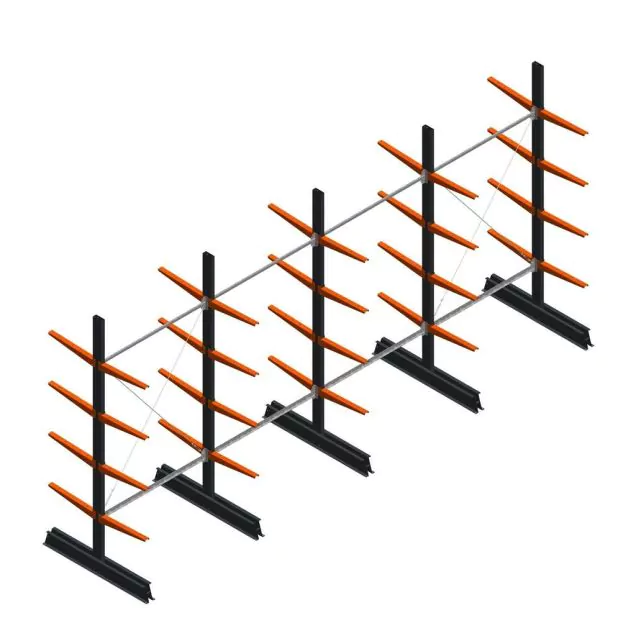 Voordeelrij lichte draagarmstelling dubbelzijdig 2500x5100x500 mm (hxbxd) 4 niveaus