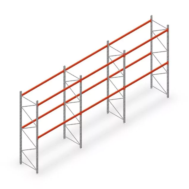 Voordeelrij palletstelling AR T2 3500x8420x1100 mm (hxbxd) 2 niveaus 1820kg/niv met voorgemonteerde frames