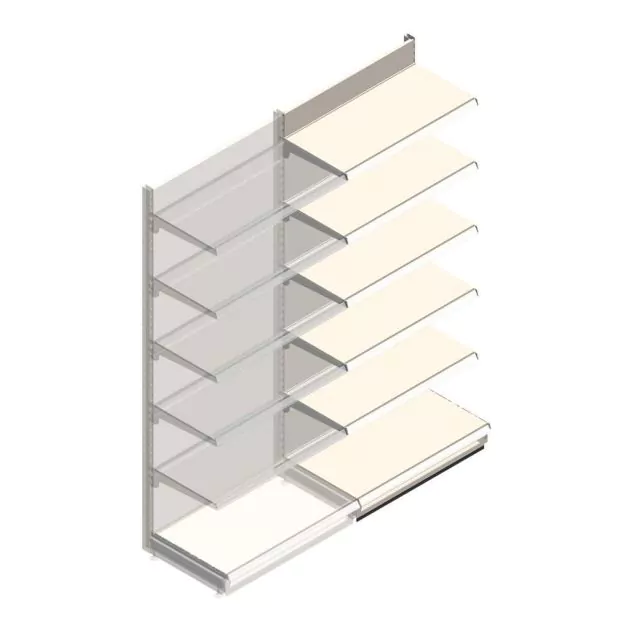 Wandstelling Tego 2400x1000x570 mm (hxbxd) 6 niveaus RAL9001 aanbouwsectie