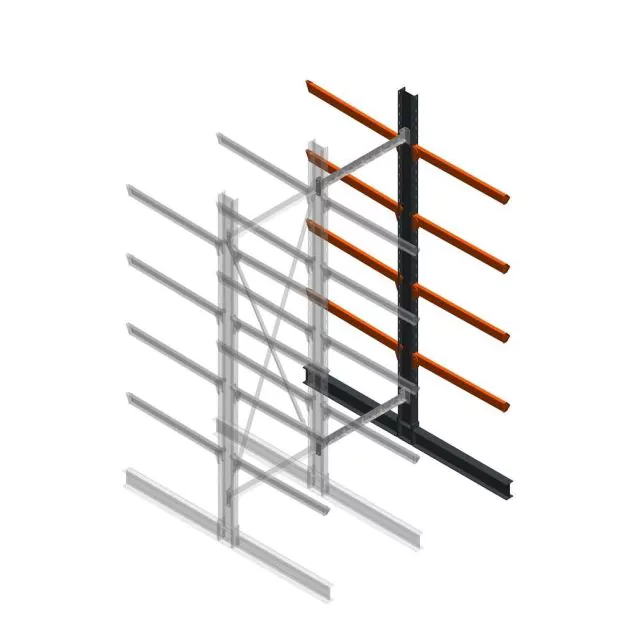 Zware draagarmstelling dubbelzijdig 4000x1200x1200 mm (hxbxd) 4 niveaus aanbouwsectie
