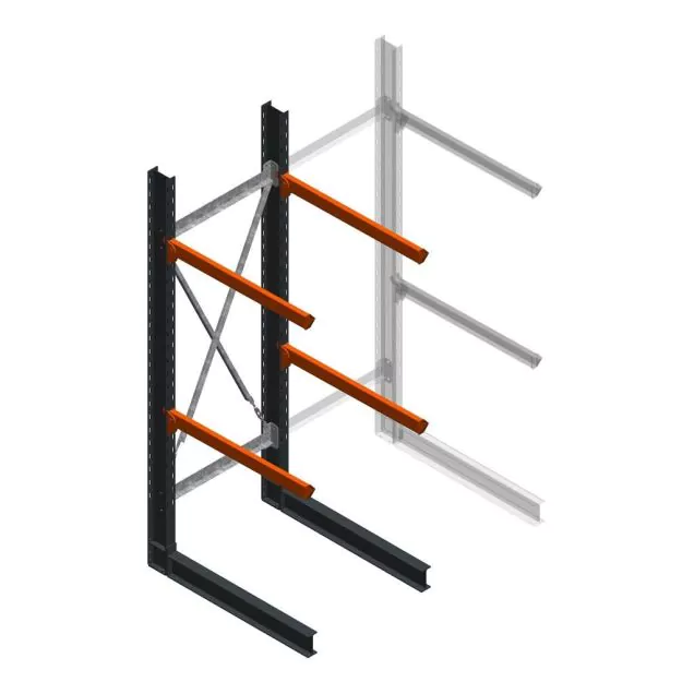 Zware draagarmstelling enkelzijdig 3000x1000x1200mm (hxbxd) 2 niveaus beginsectie