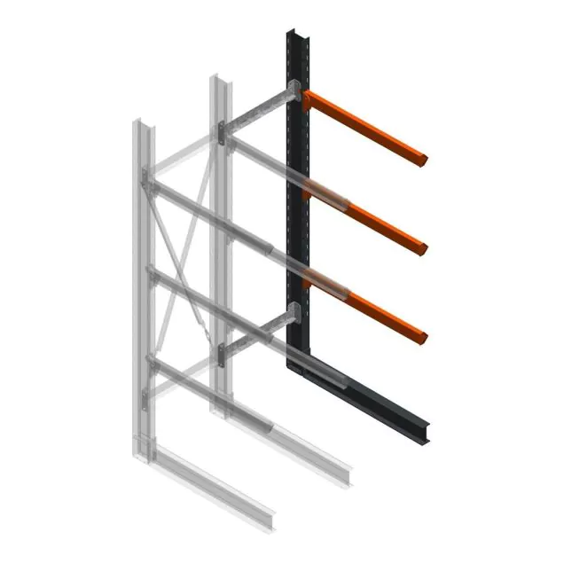 Zware draagarmstelling enkelzijdig 3000x800x1200mm (hxbxd) 3 niveaus aanbouwsectie