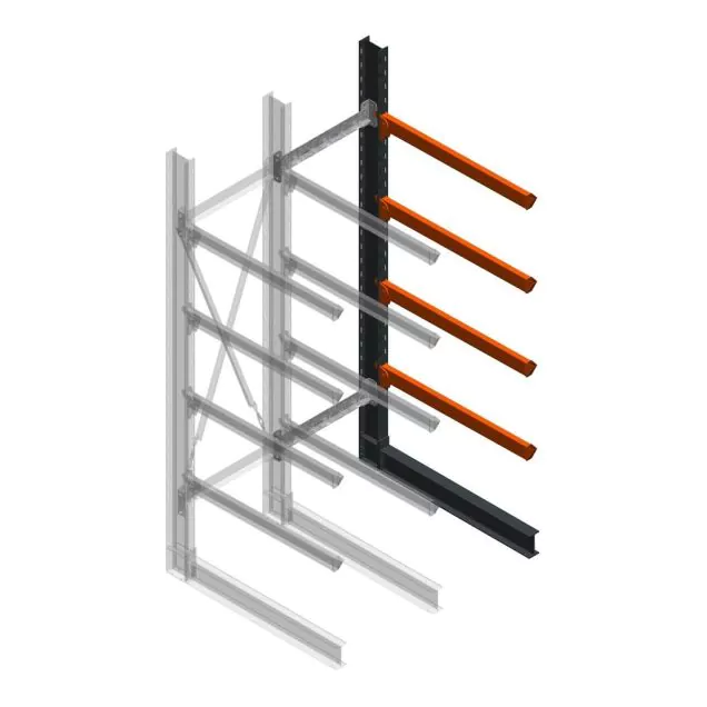 Zware draagarmstelling enkelzijdig 3000x800x1200mm (hxbxd) 4 niveaus aanbouwsectie