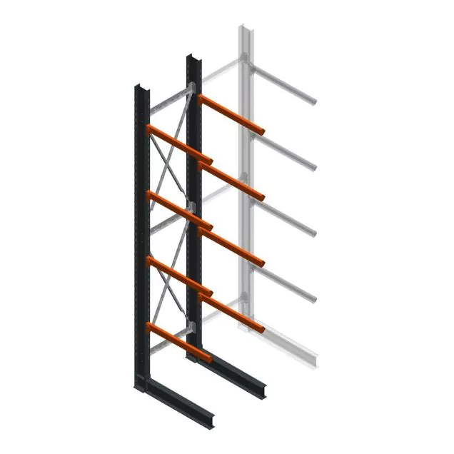 Zware draagarmstelling enkelzijdig 5000x1000x1500mm (hxbxd) 4 niveaus beginsectie