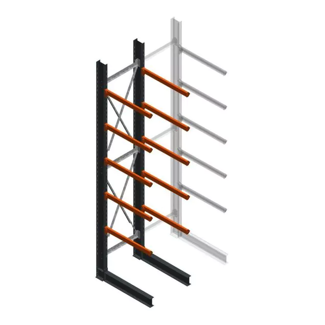 Zware draagarmstelling enkelzijdig 5000x1000x1200mm (hxbxd) 5 niveaus beginsectie