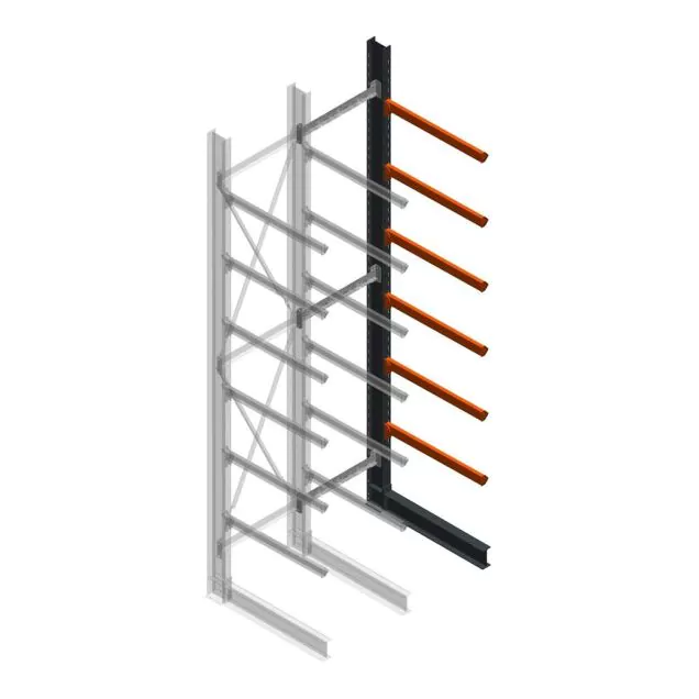 Zware draagarmstelling enkelzijdig 5000x1000x1000mm (hxbxd) 6 niveaus aanbouwsectie