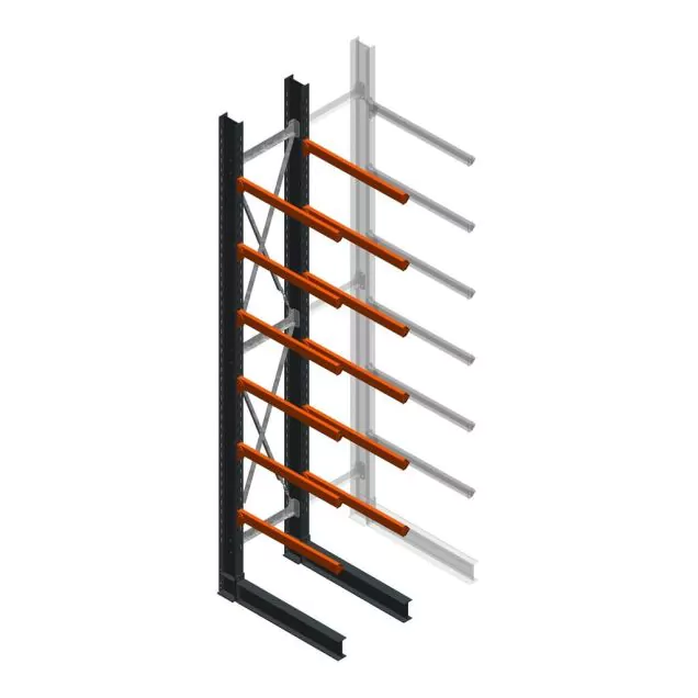 Zware draagarmstelling enkelzijdig 5000x1200x1200mm (hxbxd) 6 niveaus beginsectie