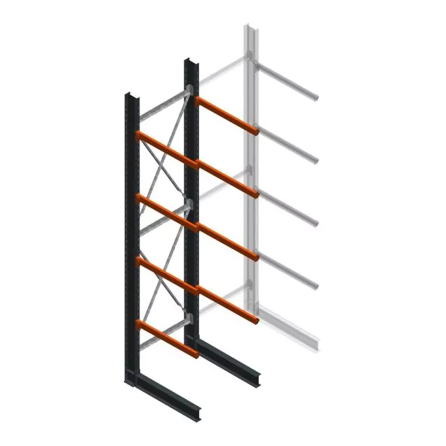 Zware draagarmstelling enkelzijdig 5000x1200x1200mm (hxbxd) 4 niveaus beginsectie
